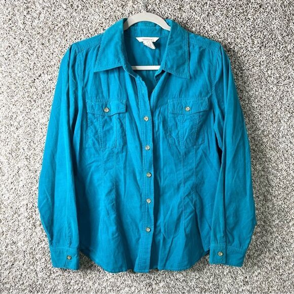 Sundance Shirt Women’s 10 Blue Light Corduroy Long Sleeve Pocket Button Down - Picture 1 of 3